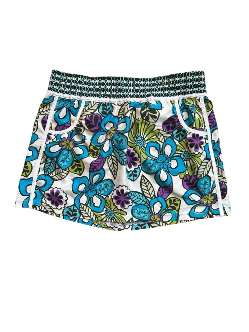 Athleta Boogie Board Skirt M Floral Island Bloom Blue Green Swim Cover-Up Beach
